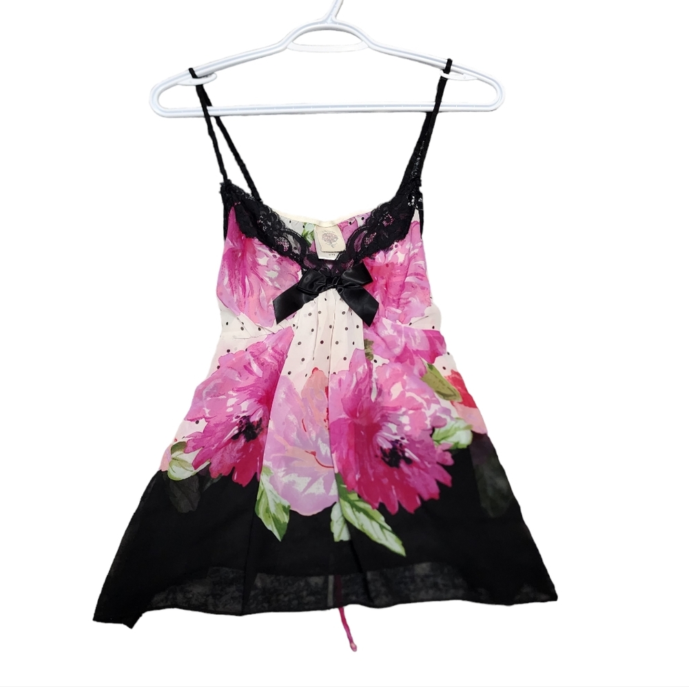 Womens In Bloom Floral Nylon Lace Top with Bow Detail Size Extra Large Tie Back